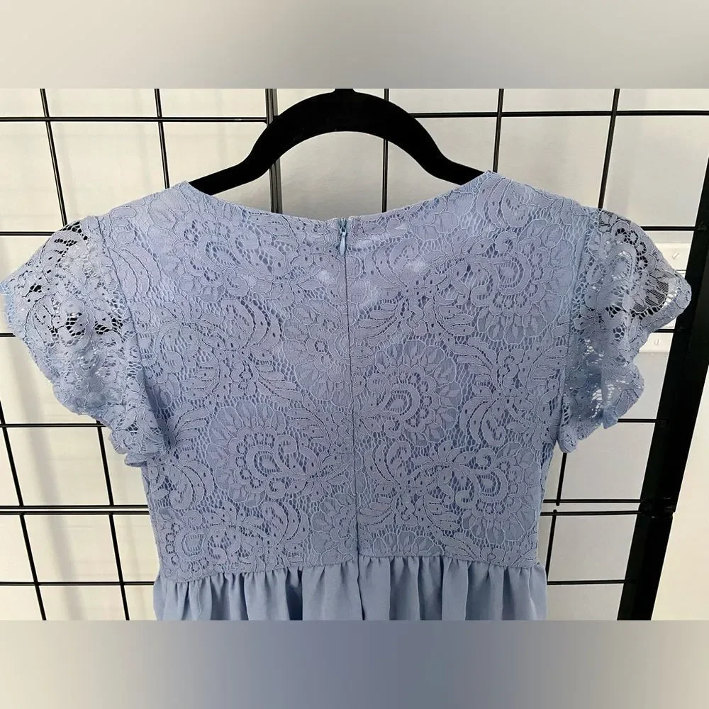 Girls A-line blue lace and ruffle maxi dress NWOT